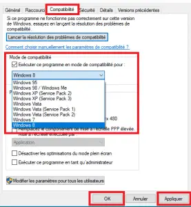 Exécuter le programme en mode compatibilité Exécuter le programme en mode compatibilité