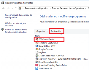 désinstaller ETD Control Center