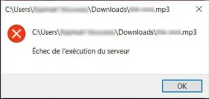 erreur Échec de l'exécution du serveur sous Windows Média Player