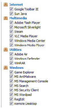 les sélections à vérifier CCleaner les sélections à vérifier CCleaner