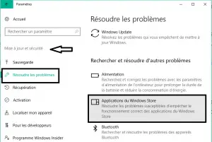 l'outil de résolution des problème des applications du Windows Store