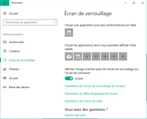 paramètres de l'écran de verrouillage