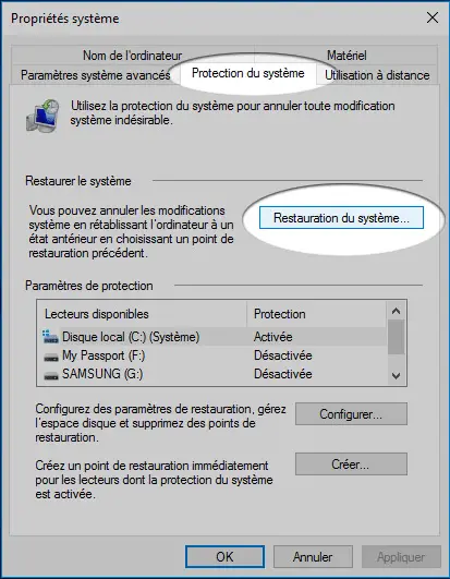 restauration système
