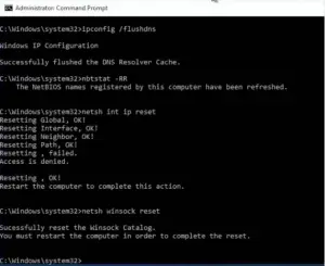 réinitialiser TCP/IP réinitialiser TCP/IP