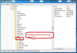 supprimer les clés du registre de Microsoft Word