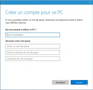 Créer un nouveau compte d'utilisateur