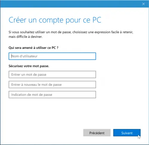 Créer un compte pour ce PC