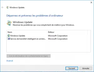 Dépanneur de Windows Update