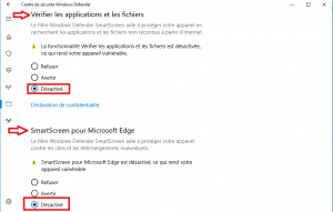Désactiver l'option Vérifier les applications et les fichiers et SmartScreen