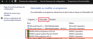 Désinstaller Geforce Experience