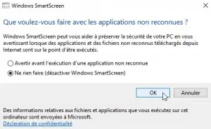 Désactiver SmartScreen Désactiver SmartScreen