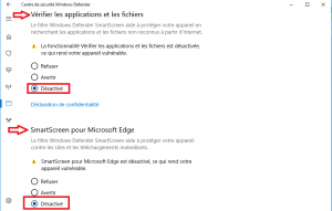 Désactiver l'option Vérifier les applications et les fichiers et SmartScreen Désactiver l'option Vérifier les applications et les fichiers et SmartScreen