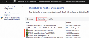 Désinstaller les pilote NVIDIA Désinstaller les pilote NVIDIA