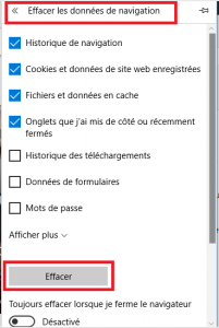 Effacer les données de navigation pour Microsoft Edge