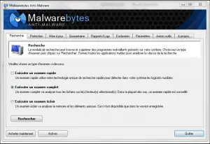 Exécuter un examen rapide sur Malwarebytes