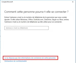 Je ne dispose pas des informations de connexion de cette personne