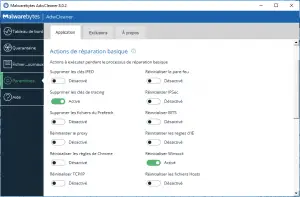 Les paramètres de AdwCleaner