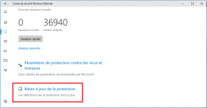 Mise à jour de la protection Windows Defender Mise à jour de la protection Windows Defender