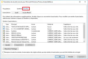 Paramètres de sécurité avancés pour Microsoft.Windows.Photos_8wekyb3d8bbwe Paramètres de sécurité avancés pour Microsoft.Windows.Photos_8wekyb3d8bbwe