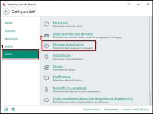 ajouter une exclusion pour Kaspersky Internet Security