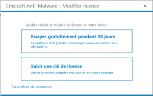 l'essai gratuit de 30 jours de Emsisoft Anti-Malware