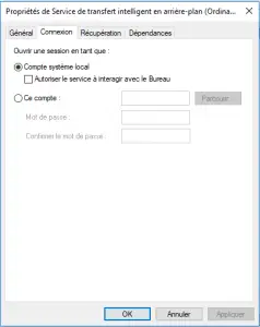 Compte système local Pour le service BITS Compte système local Pour le service BITS