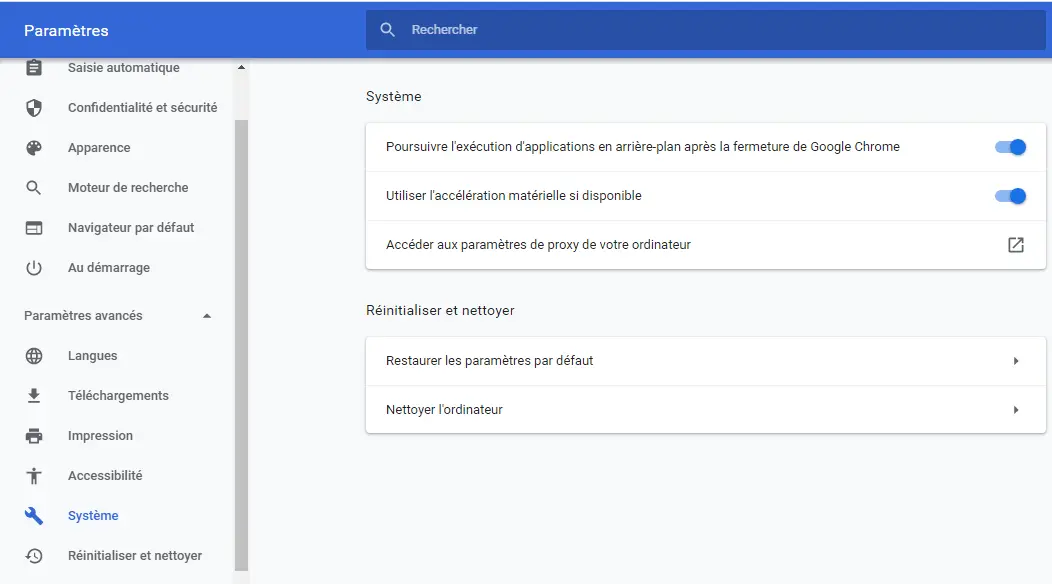 Désactiver l'option Utiliser l'accélération matérielle si disponible