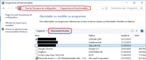 Désinstaller ou modifier un programme Désinstaller ou modifier un programme