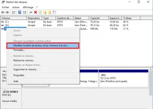 Modifier la lettre du lecteur ou les chemins d’accès pour un disque