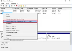 Modifier la lettre du lecteur ou les chemins d’accès pour un disque Modifier la lettre du lecteur ou les chemins d’accès pour un disque