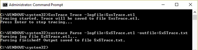 sxstrace Parse -logfile:SxSTrace.etl -outfile:SxSTrace.txt