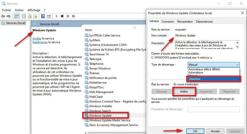 Arrêter le service Windows Update Arrêter le service Windows Update