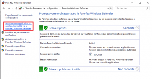 Autoriser une application ou une fonctionnalité via le pare-feu Windows Defender Autoriser une application ou une fonctionnalité via le pare-feu Windows Defender