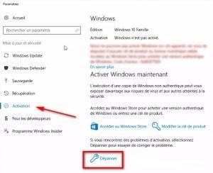 Dépanner l'activation Dépanner l'activation