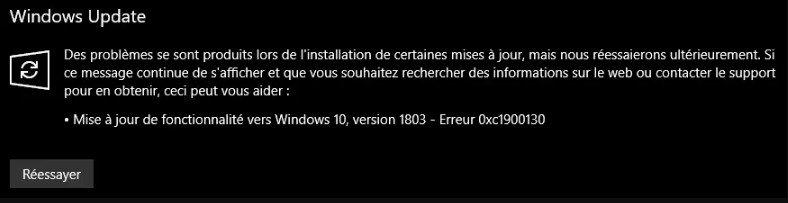 Erreur 0xc1900130 de Windows Update