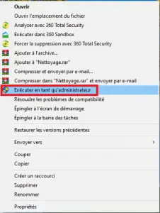 Exécuter le programme en tant qu'administrateur