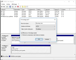 Formater un dispositif à partir de la gestion des disques Formater un dispositif à partir de la gestion des disques