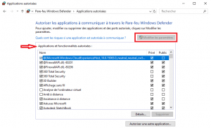 applications et fonctionnalités autorisées