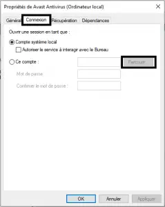 propriétés du service Avast propriétés du service Avast