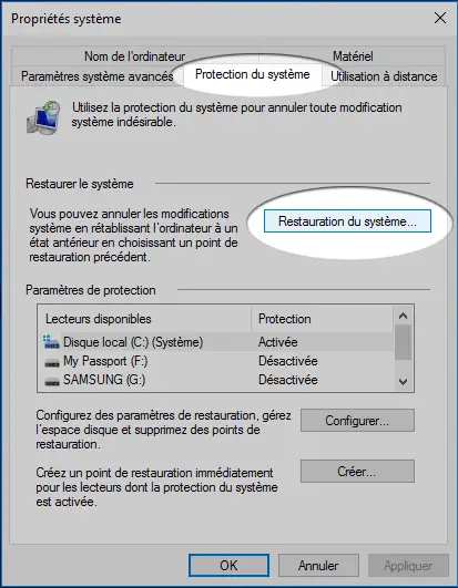 restauration système restauration système