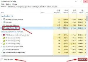 Arrêter Google Chrome dans le gestionnaire des tâches
