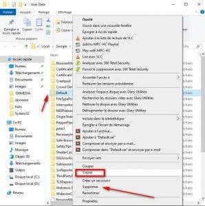 Coupier le dossier Default de Chrome