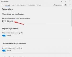 Désactiver la mise à jour automatique des applications Microsoft Store