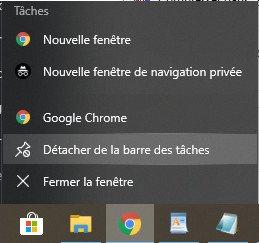 Détacher Google Chrome de la barre des tâches