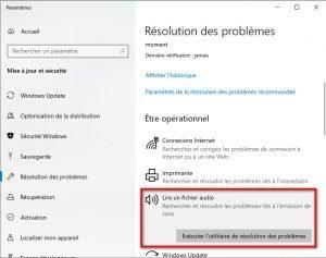 Utiliser l'outil de Résolution des problèmes de son