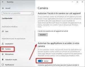 Autoriser les applications à accéder à votre caméra