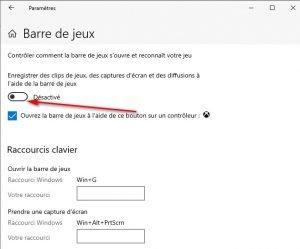 Désactiver la barre de jeux Désactiver la barre de jeux