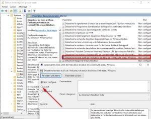 Activer l'option Désactiver les tests actifs de l'indicateur de statut de connectivité réseau de Windows Activer l'option Désactiver les tests actifs de l'indicateur de statut de connectivité réseau de Windows