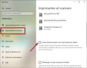 Laisser Windows gérer mon imprimante par défaut