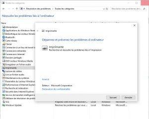 Le dépanneur Windows de l'imprimante 